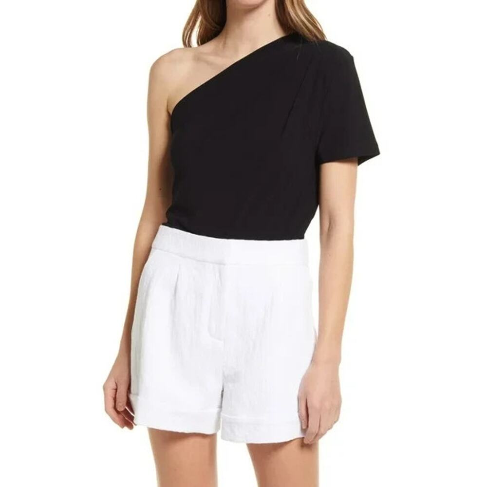 Halogen Shirt Womens Sz XL One Shoulder Draped Black‎ Short Sleeve Pullover New